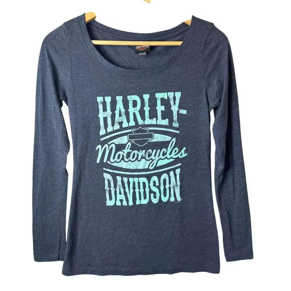 Harley Davidson Long Sleeve Tee Shirt Women’s Size Small Gray Graphic Biker Top